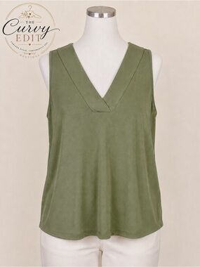 Chico’s Olive Green Sleeveless V-Neck Top | Soft Stretch Tank | Size 4 (XXL)